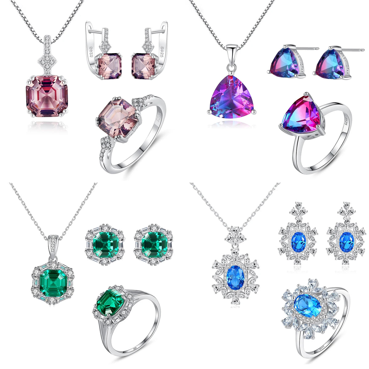 sterling silver jewelry - 925 Silver White Ring Necklace Earring SLZ0005SET-TLTZ032-6 side view