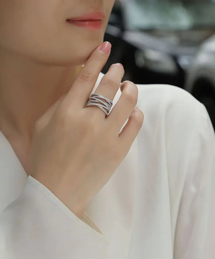 sterling silver jewelry - 925 Silver Ring SLM0098R-White-6 product view 05