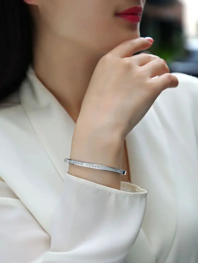 sterling silver jewelry - Silver White Bracelet SLM0009B-White product view 05