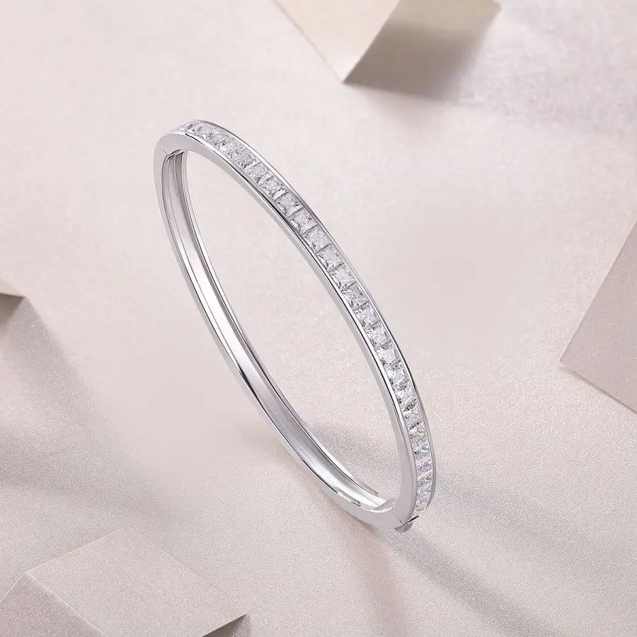 sterling silver jewelry - Silver White Bracelet SLM0009B-White side view