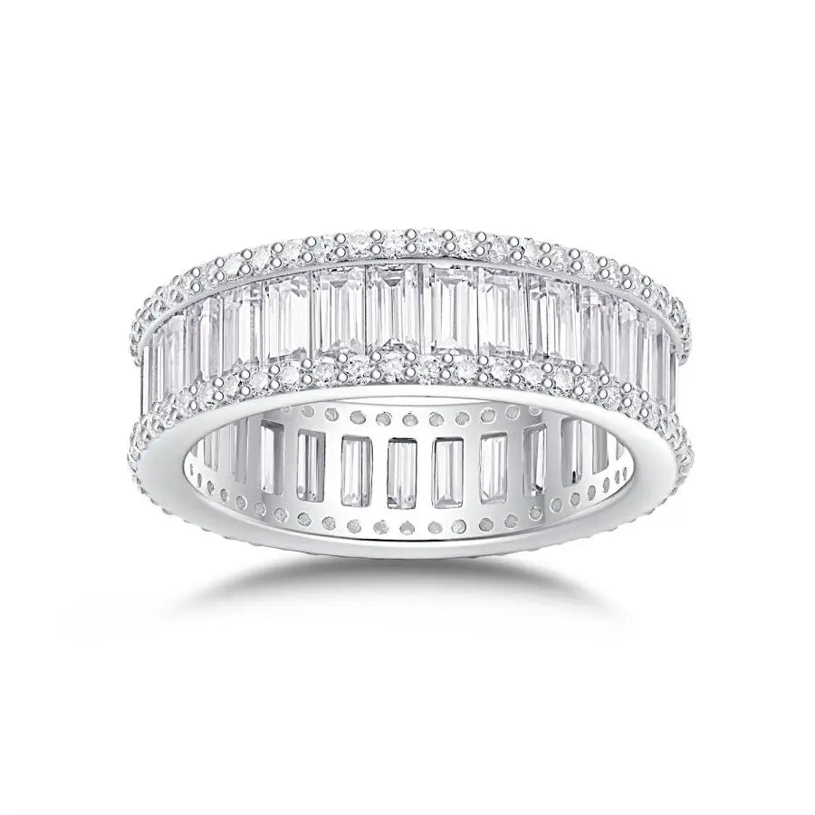 sterling silver jewelry - Silver White Ring SLM0104R-White-6 open view