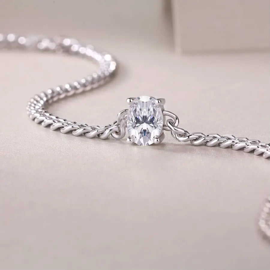 sterling silver jewelry - Bracelet SLM0017B-White-21cm side view