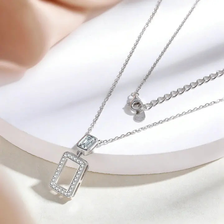 sterling silver jewelry - 925 Silver Pendant Necklaces SLZ0022N-square pendant detail view
