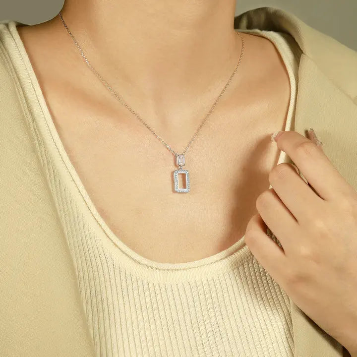 sterling silver jewelry - 925 Silver Pendant Necklaces SLZ0022N-square pendant product view 05
