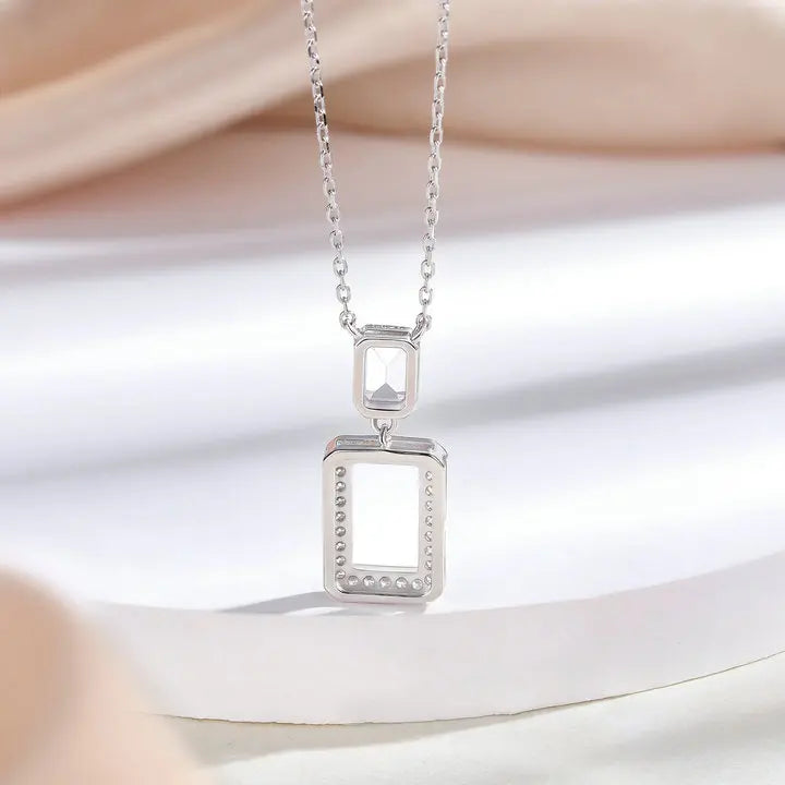 sterling silver jewelry - 925 Silver Pendant Necklaces SLZ0022N-square pendant side view