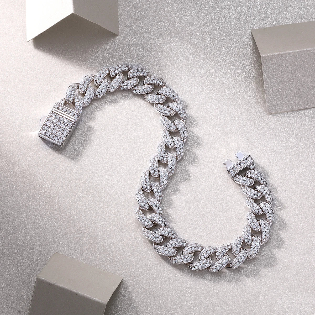 sterling silver jewelry - 925 White Gold Bracelet SLM0035B-White-17cm/6.7in detail view