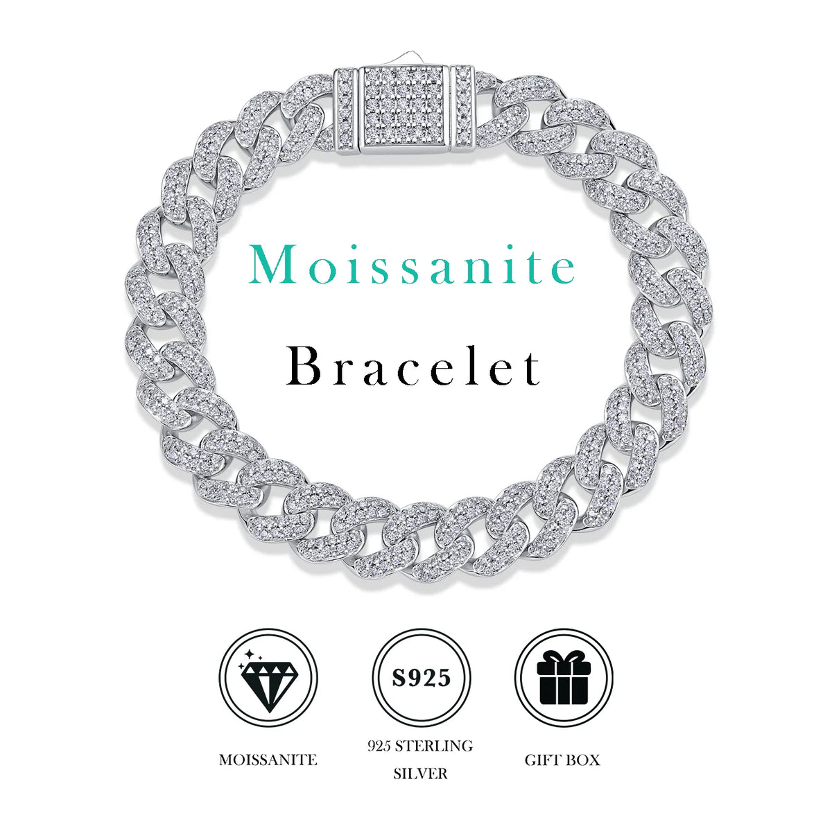 sterling silver jewelry - 925 White Gold Bracelet SLM0035B-White-17cm/6.7in product view 07