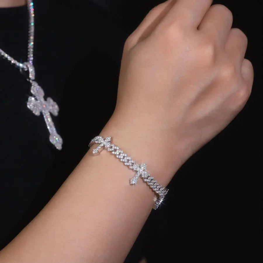sterling silver jewelry - 925 Silver Gold Bracelet SLM0002B-White detail view
