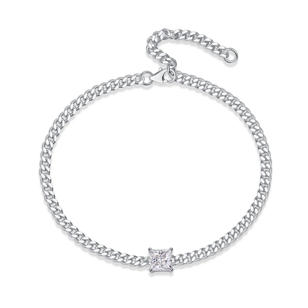 sterling silver jewelry - 925 Silver White Necklace SLM0044B-White-17cm/6.7in front view