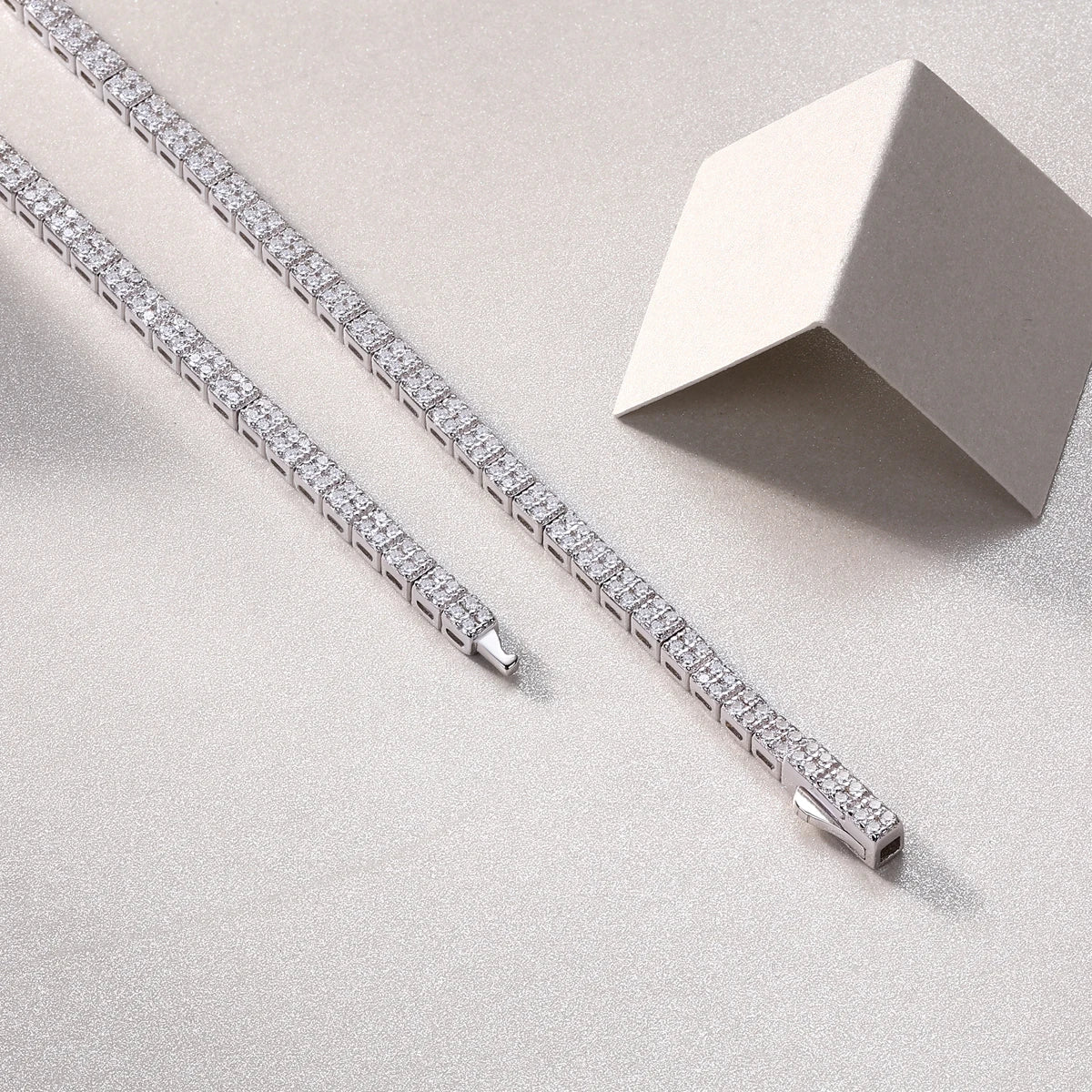 sterling silver jewelry - 925 Silver White Necklace SLM0037B-White-17cm/6.7in side view