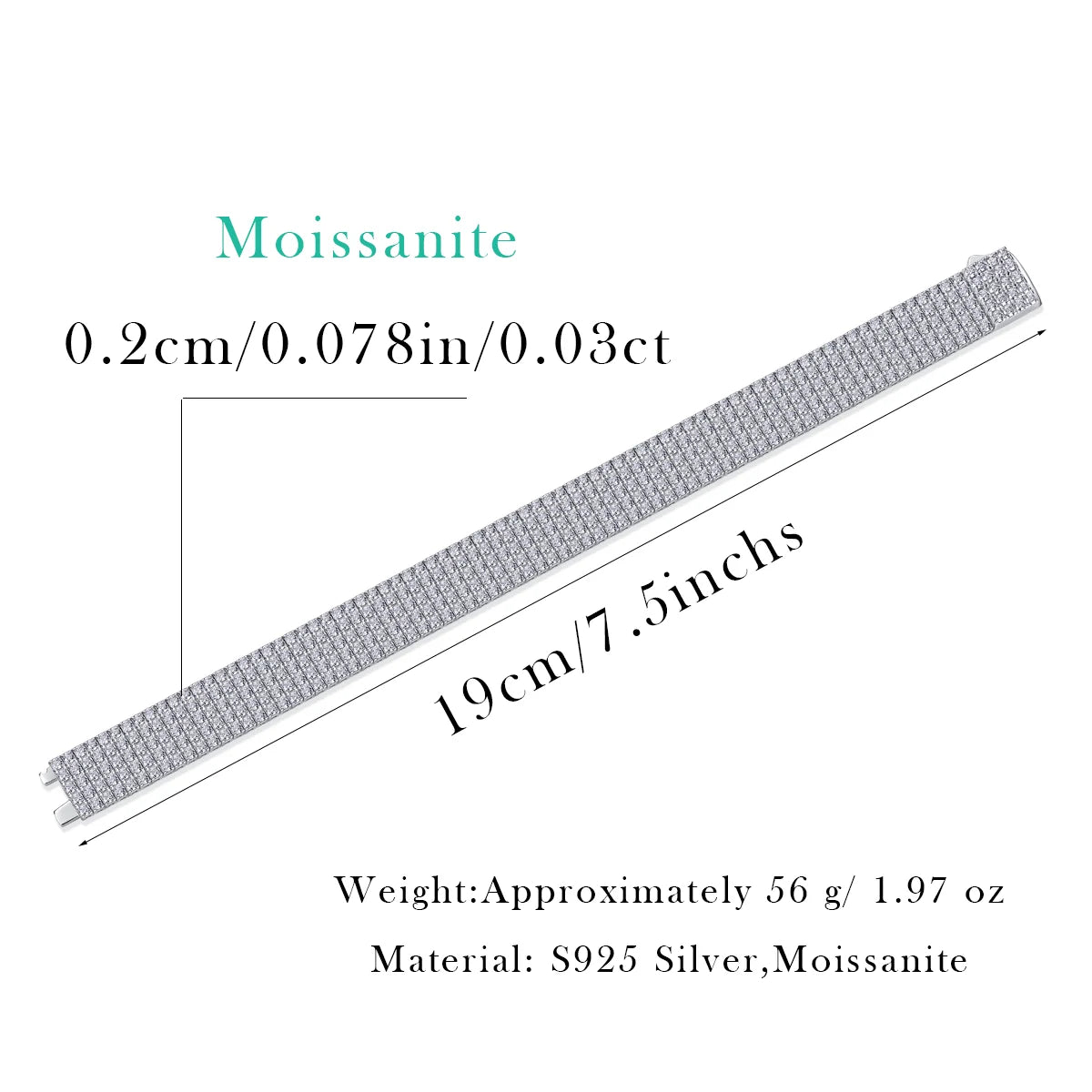sterling silver jewelry - 925 White Gold Bracelet SLM0032B-White-17cm/6.7in product view 05