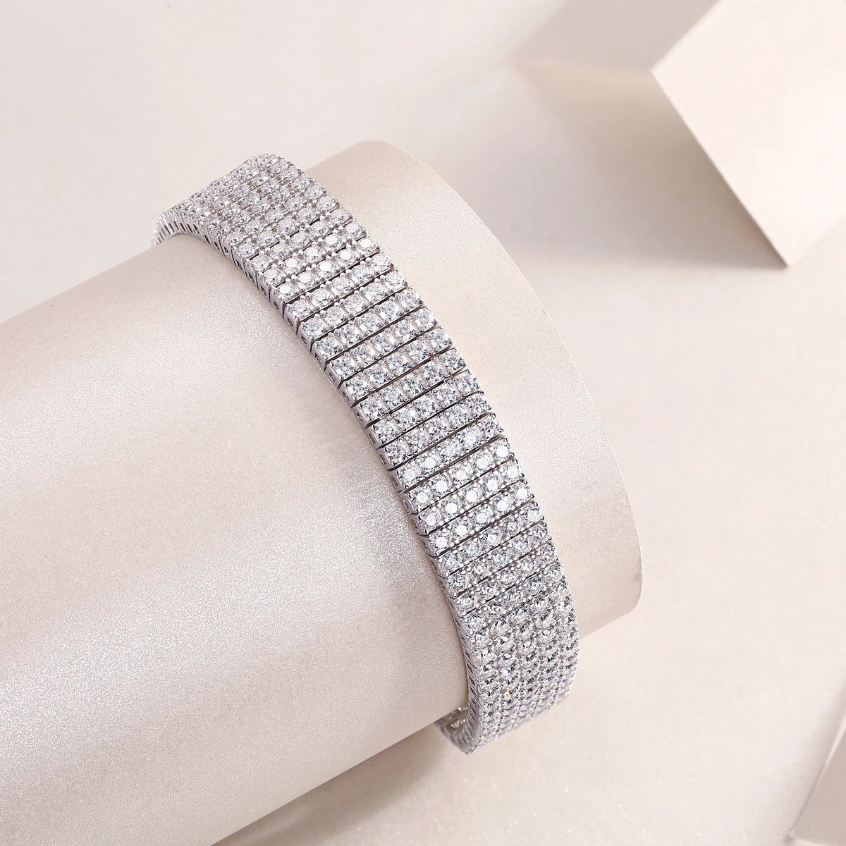 sterling silver jewelry - 925 White Gold Bracelet SLM0032B-White-17cm/6.7in side view