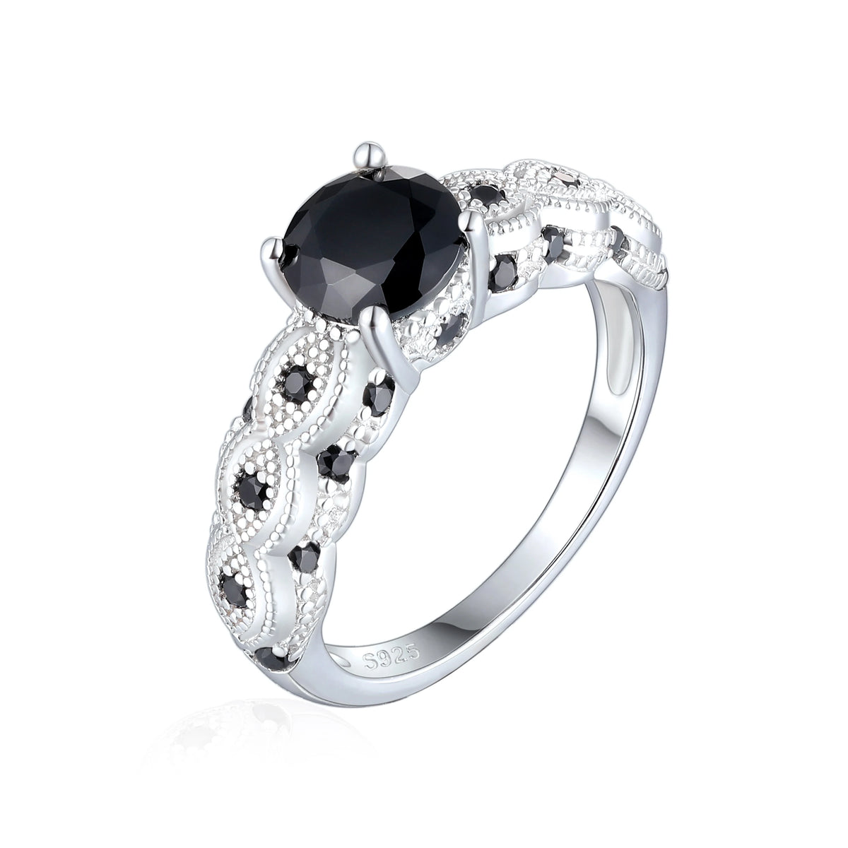 sterling silver jewelry - Silver Black Ring Rings SLZ0048R-weddding Rings-6 side view