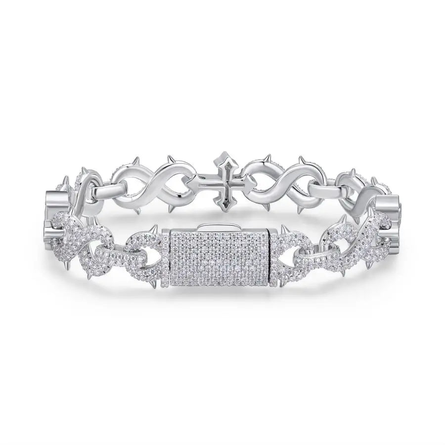 sterling silver jewelry - Silver Bracelet SLM0006B-White front view