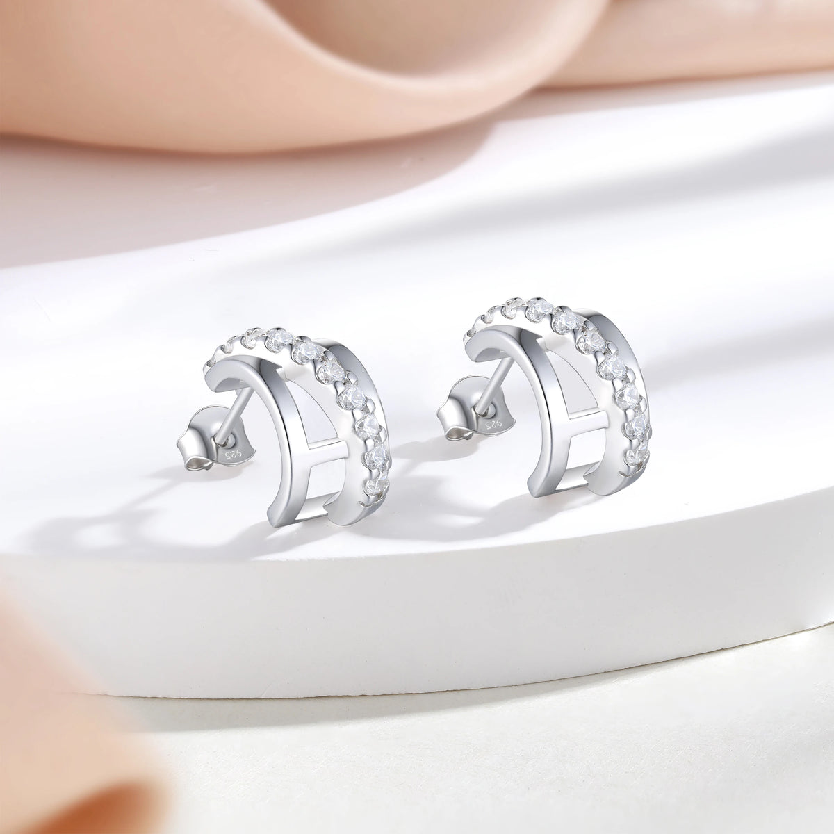 sterling silver jewelry - 925 Silver White Earring SLM0038E-silver earring studs side view