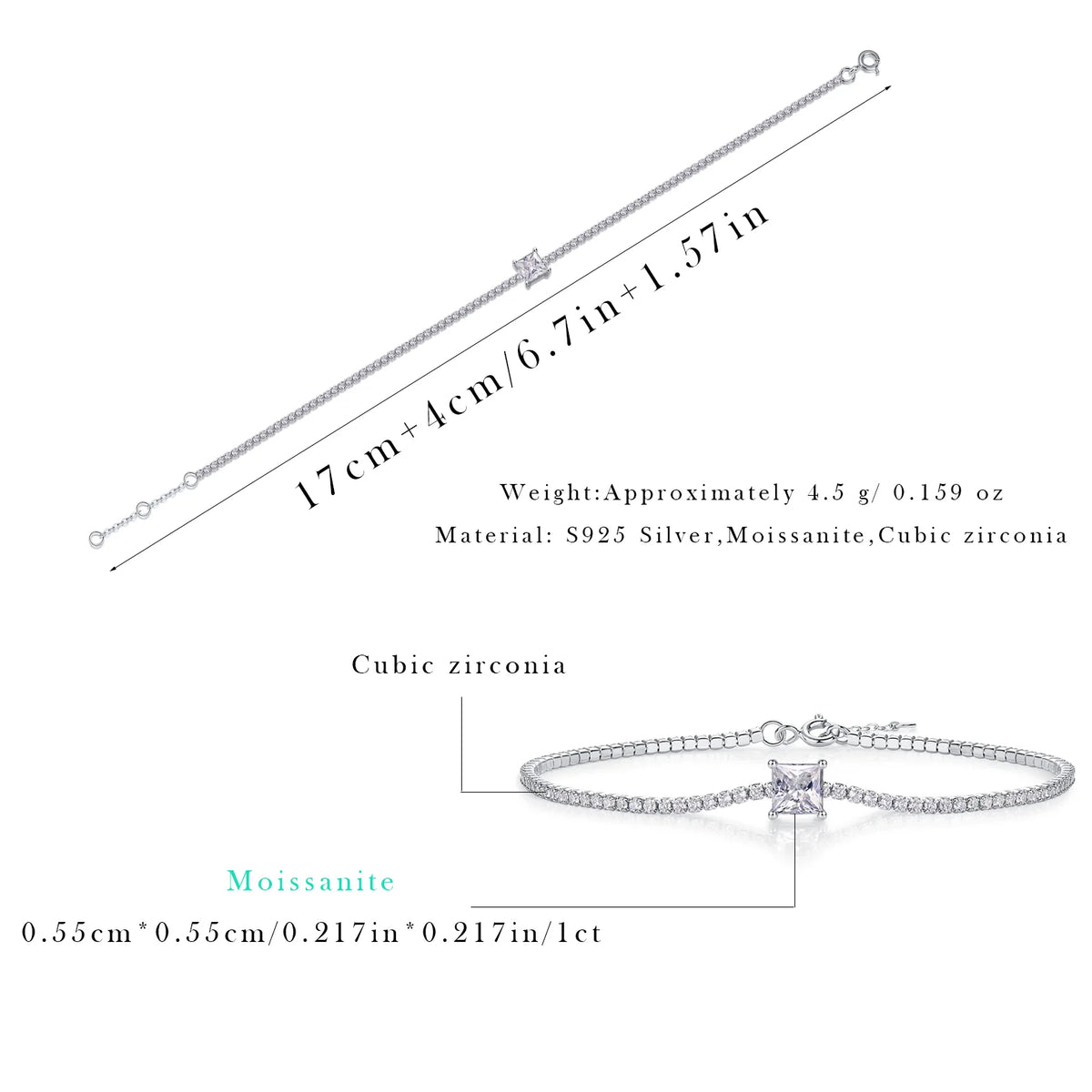 sterling silver jewelry - 925 Silver Bracelet SLM0064B-silver-16.5cm detail view