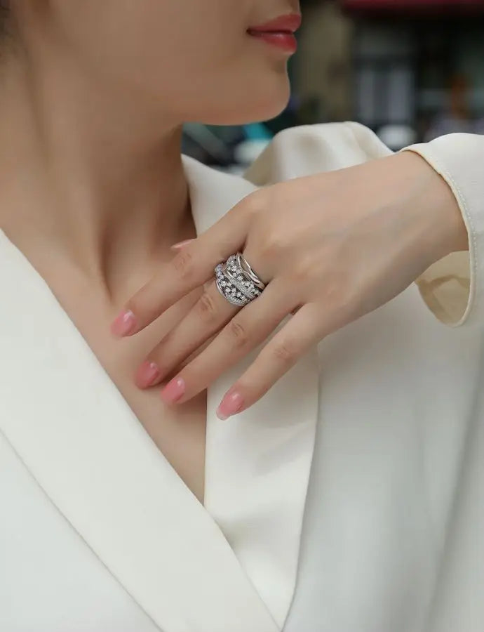 sterling silver jewelry - 925 Silver White Ring SLM0099R-White-6 product view 06