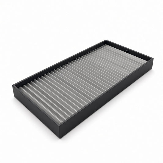 Silver 32-row bracelet display tray angled view