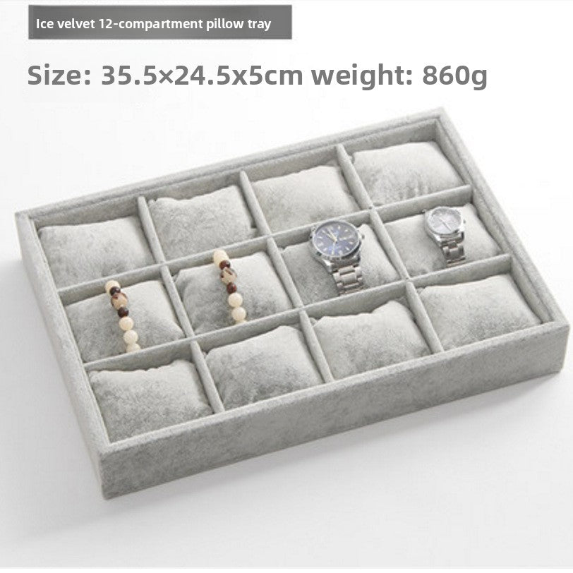 Ice Flower Velvet Small Pillow Plate 12-grid Stall Bracelet Bracelet String Storage Box Stall Props Jewelry Watch Display Plate