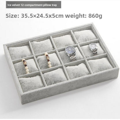 Ice Flower Velvet Small Pillow Plate 12-grid Stall Bracelet Bracelet String Storage Box Stall Props Jewelry Watch Display Plate