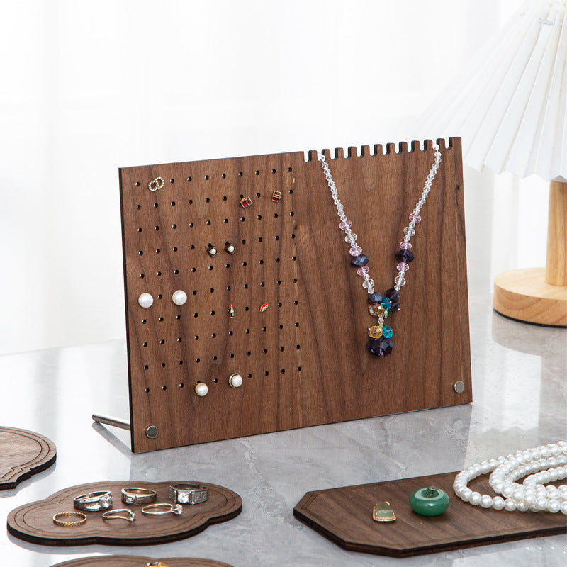 Custom walnut wood bracelet and earring display props for retail counters