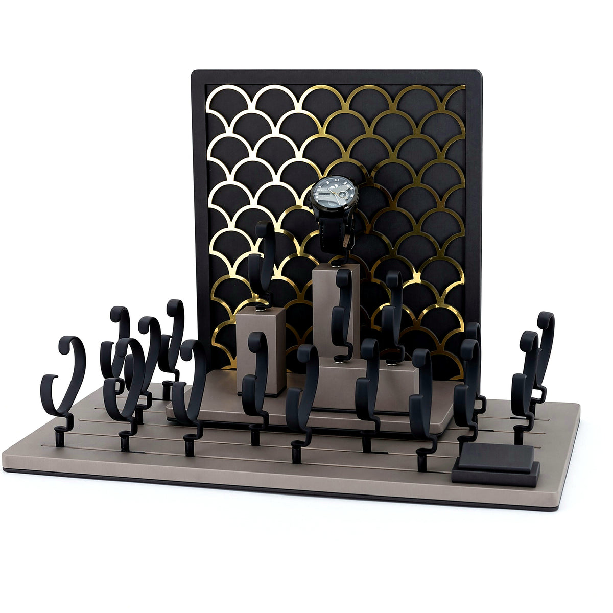 watch display - Custom Black Gray Tiered Watch Display Rack CWD007 side view