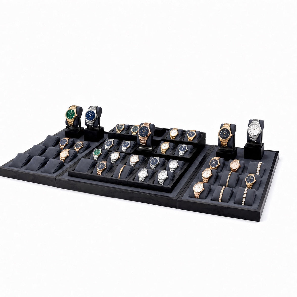 watch display - Custom Black Modular Watch Tray and Stand Set CWD010 open view