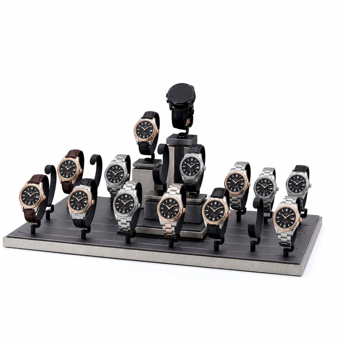 watch display - Custom Black Watch Holder Pedestal Display Set CWD006 open view