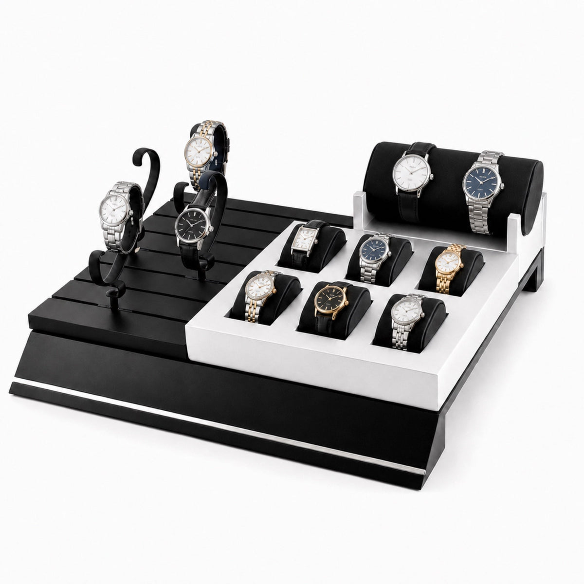 watch display - Custom Black White Modular Watch Counter Display Set CWD031 open view