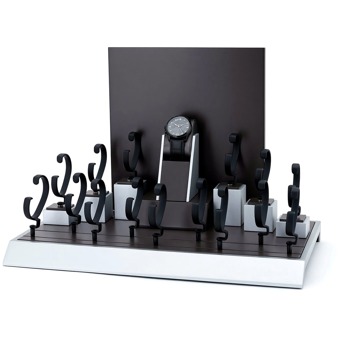 watch display - Custom Black White Tiered Watch Holder Set CWD024 side view