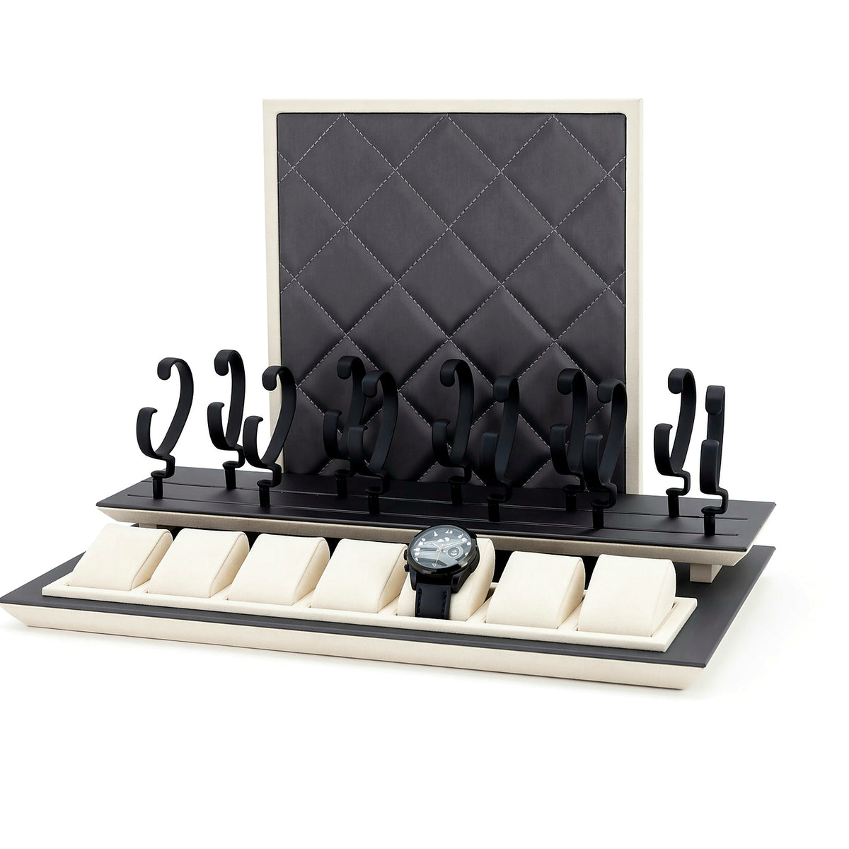 watch display - Custom Black White Watch Hook Display Tray CWD005 side view