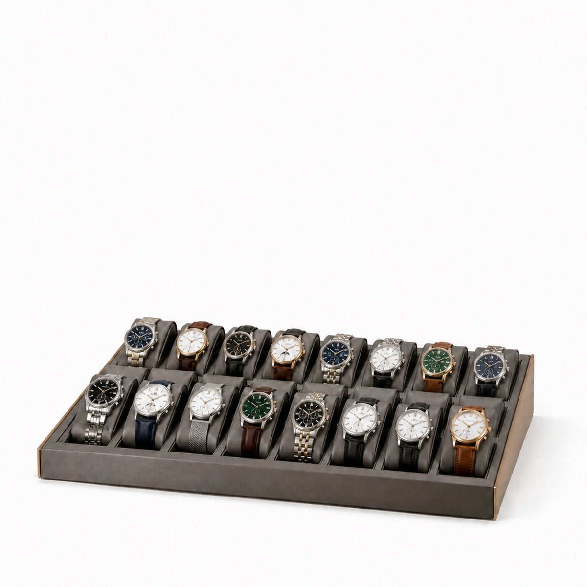 watch display - Custom Charcoal 24-Slot Watch Display Tray CWD032 open view