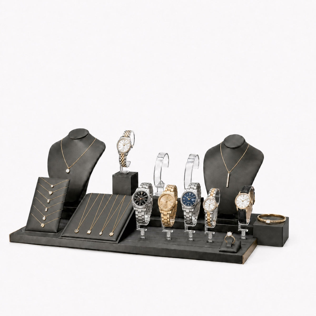 watch display - Custom Charcoal Bust and Watch Display Counter Set CWD023 open view