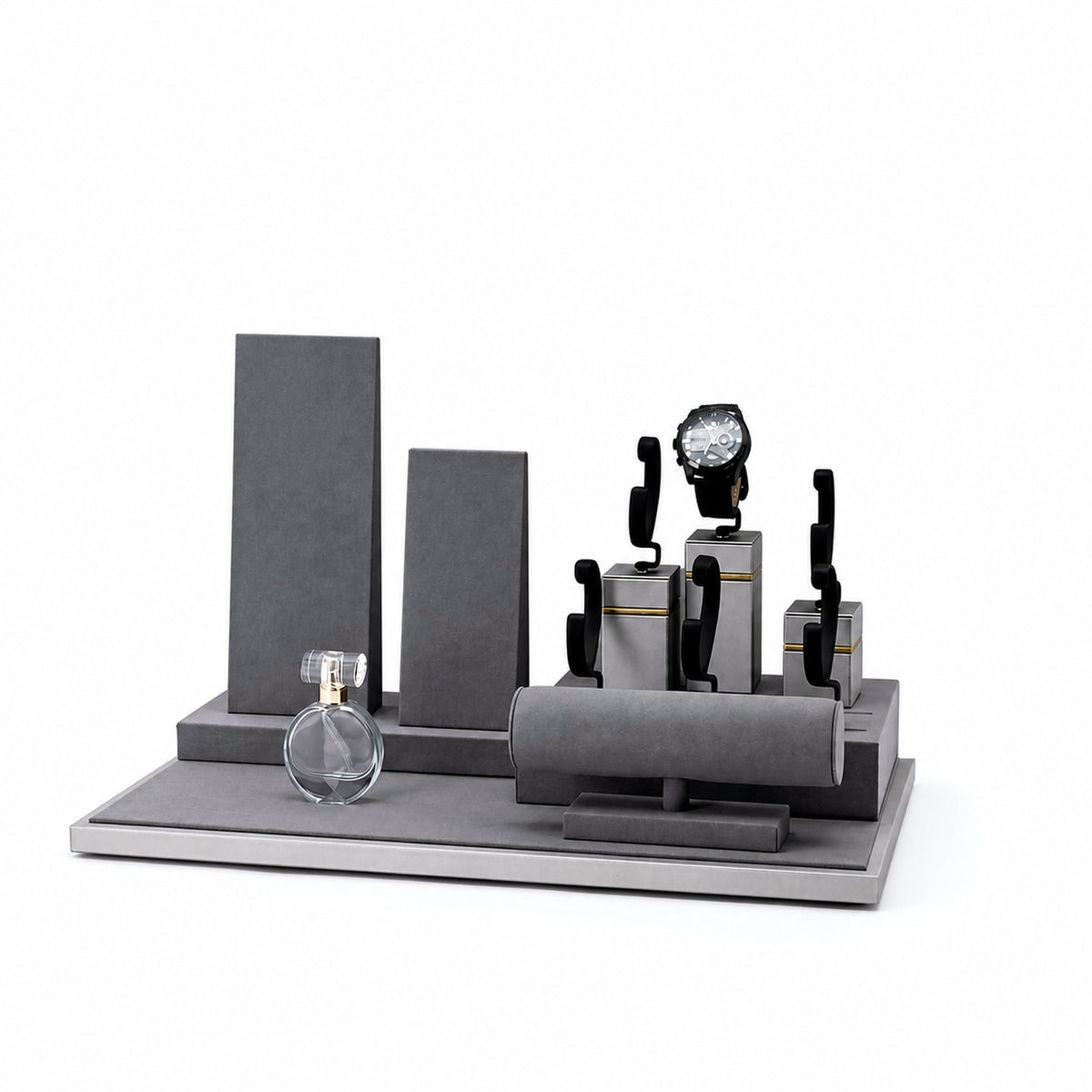 watch display - Custom Charcoal Multi-Level Watch Display Set CWD001 front view