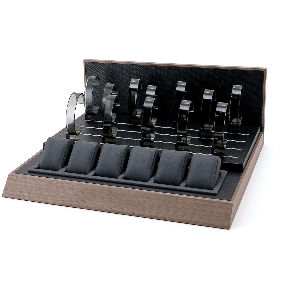 watch display - Custom Charcoal Wood Watch Holder Display Set CWD030 side view