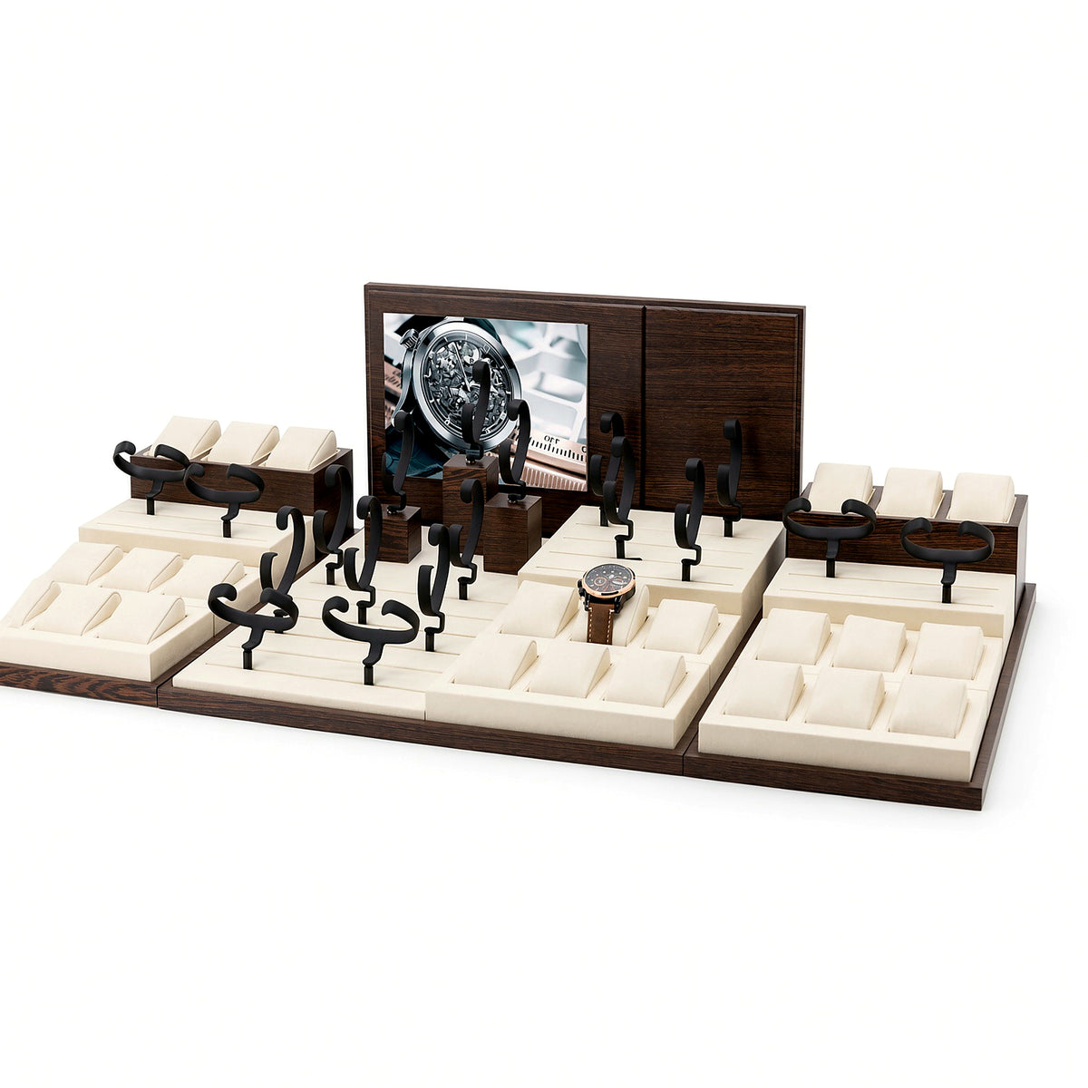 watch display - Custom Ivory Black Hook Watch Display Tray CWD021 side view