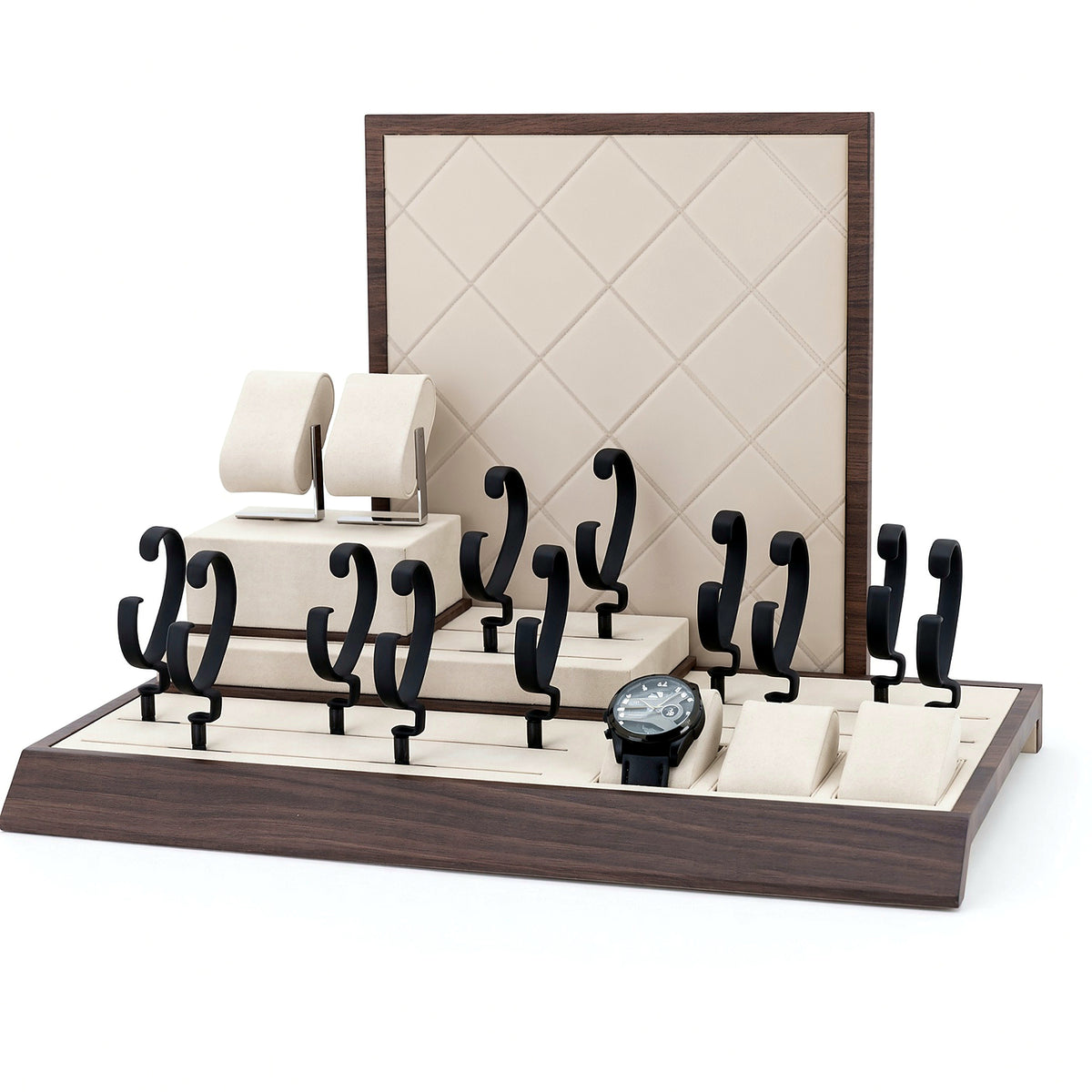 watch display - Custom Ivory Black Watch Display Tray System CWD026 side view