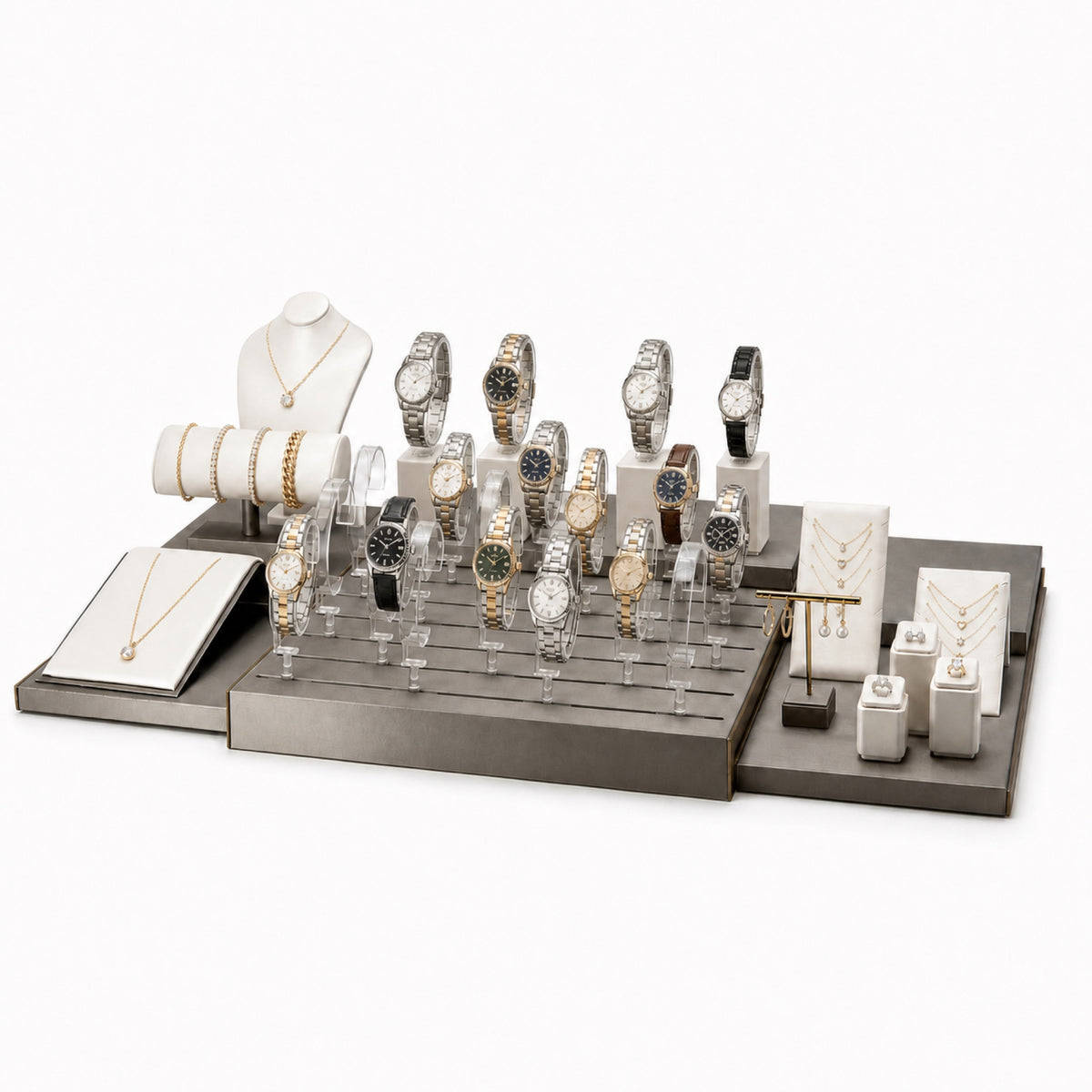 watch display - Custom Ivory Clear Watch Display Counter Set CWD015 open view