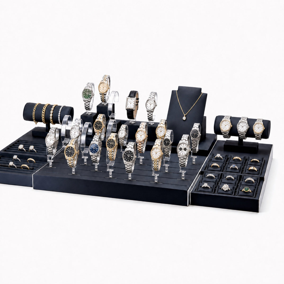 watch display - Custom Navy Clear Watch Showcase Display Set CWD020 open view