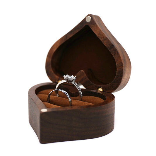 Heart Shape Wooden Double Ring Box