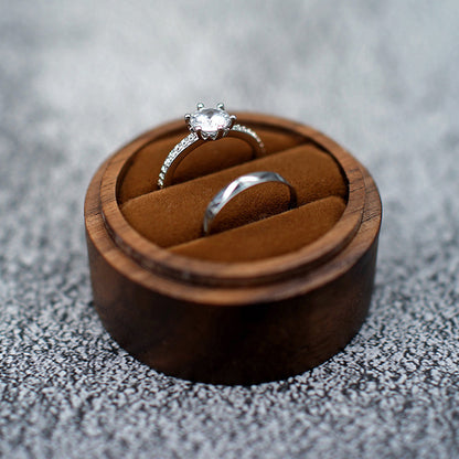 Cylindrical Wood Double Ring Box
